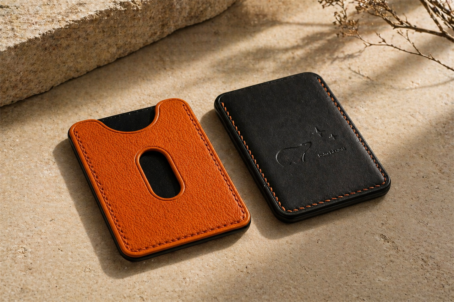 POCKET Card mini — front and back view — handmade leather card holder by Polar Design Italy